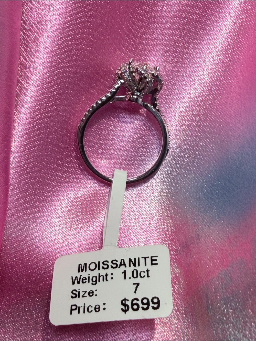 New 1 Carat Moissanite Ring with floral Halo accents and Pave' Band - Picture 8 of 13